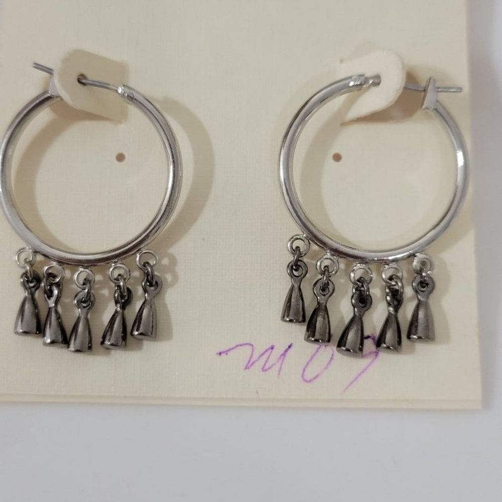 Miriam Haskell Earrings Glass Dangle Hoops Earrings Pierced Post Silver Tone